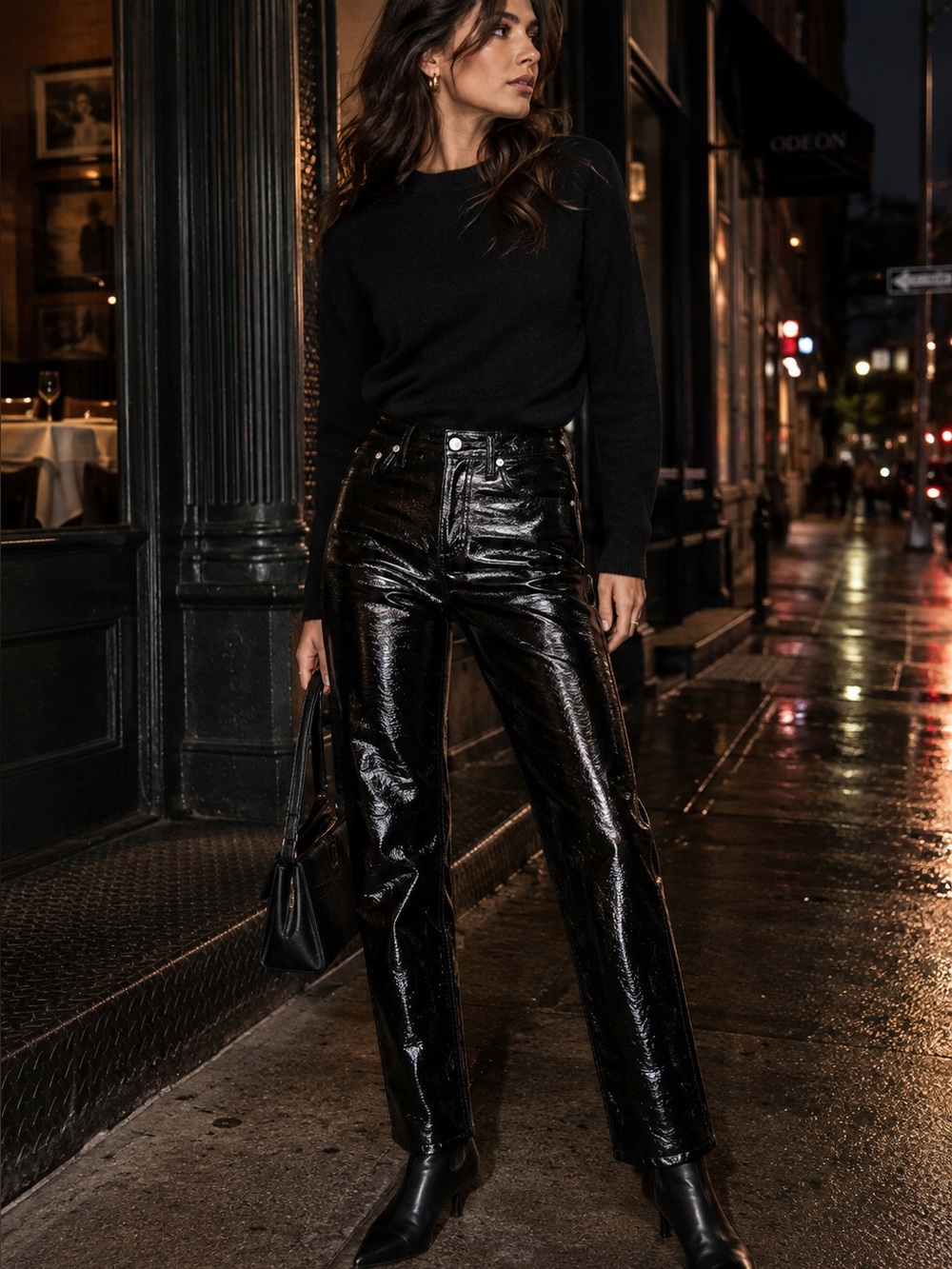 NWT J. CREW Black Faux Leather Downtown Chic Classic Straight Leg Pants, 29